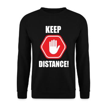 Keep Distance Warning Attention Sign Hand - Unisex Sweatshirt - black - Front - Alina (178cm) & Michal (187cm)