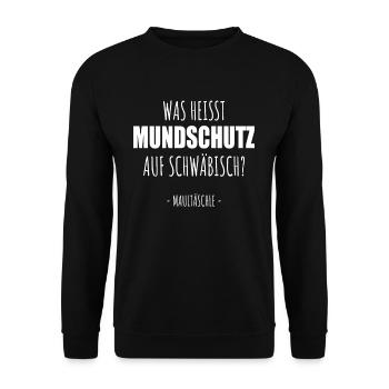 Mundschutz Schwäbisch Maultäschle Lustiger Spruch - Unisex Pullover - Schwarz - Vorne - Alina (178cm) & Michal (187cm)
