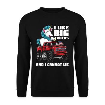 J’aime les gros monster trucks et les licornes - Sweat-shirt Unisexe - noir - Devant - Alina (178cm) & Michal (187cm)