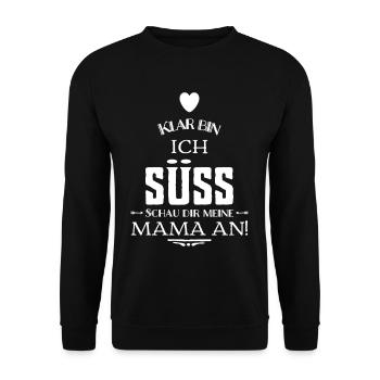 Klar bin ich süß schau dir meine Mama an T-shirt - Unisex Pullover - Schwarz - Vorne - Alina (178cm) & Michal (187cm)