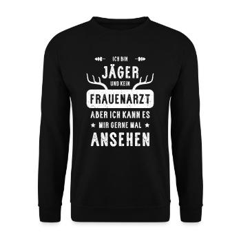 Jäger Jagd Drückjagd Hirsch Geweih Geschenk - Unisex Pullover - Schwarz - Vorne - Alina (178cm) & Michal (187cm)