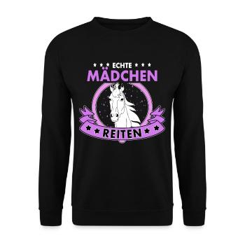 Echte Mädchen Reiten Pferde Reitsport - Unisex Pullover - Schwarz - Vorne - Alina (178cm) & Michal (187cm)