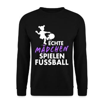 Echte Mädchen spielen Fussball Kicker Mannschaft - Unisex Pullover - Schwarz - Vorne - Alina (178cm) & Michal (187cm)