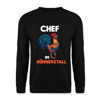 Chef im Hühnerstall lustiges Hahn Design - Unisex Pullover - Schwarz - Vorne - Alina (178cm) & Michal (187cm)