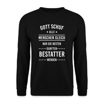 Bestatter Bestattung Beerdigung Friedhof Geschenk - Unisex Pullover - Schwarz - Vorne - Alina (178cm) & Michal (187cm)