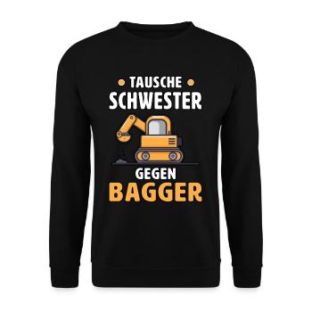 Tausche Schwester Gegen Bagger Kinder Mit Bagger - Unisex Pullover - Schwarz - Vorne - Alina (178cm) & Michal (187cm)