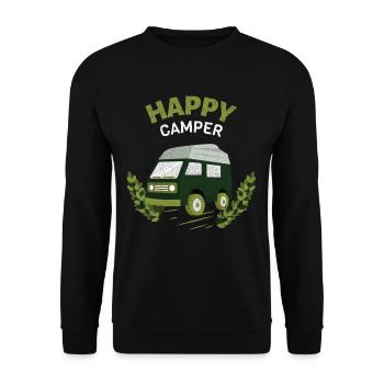 Pas du tout! Happy Camper Camping Caravane - Sweat-shirt Unisexe - noir - Devant - Alina (178cm) & Michal (187cm)