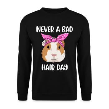 Meerschweinchen Geschenk Frau Never A Bad Hair Day - Unisex Pullover - Schwarz - Vorne - Alina (178cm) & Michal (187cm)