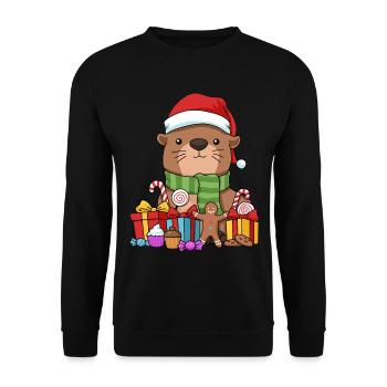 Cadeau de loutre de Noël Tshirt loutre de mer - Sweat-shirt Unisexe - noir - Devant - Alina (178cm) & Michal (187cm)