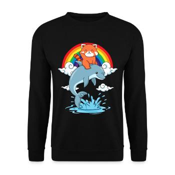 Roter Panda Geschenk Delfin Regenbogen Red Panda - Unisex Pullover - Schwarz - Vorne - Alina (178cm) & Michal (187cm)