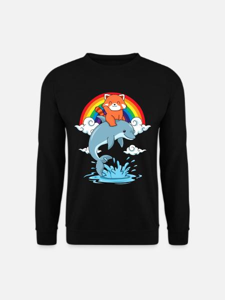 Roter Panda Geschenk Delfin Regenbogen Red Panda - Unisex Pullover - Schwarz