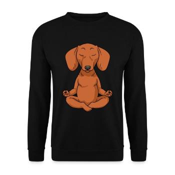 Dachshund Geschenk Yoga Meditieren Hund Dackel - Unisex Pullover - Schwarz - Vorne - Alina (178cm) & Michal (187cm)