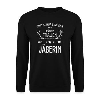 Jägerin Jäger Frau Jagd jagen Drückjagd Geschenk - Unisex Pullover - Schwarz - Vorne - Alina (178cm) & Michal (187cm)