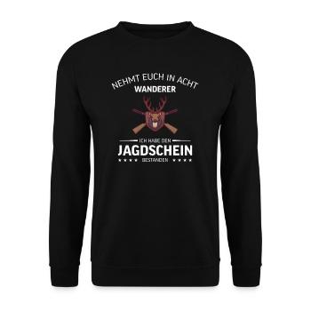Jagdschein Jägerprüfung Jäger Jagd Hirsch Geschenk - Unisex Pullover - Schwarz - Vorne - Alina (178cm) & Michal (187cm)