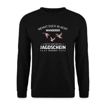 Jagdschein Jägerprüfung Jäger Jagd Hirsch Geschenk - Unisex Pullover - Schwarz - Vorne - Alina (178cm) & Michal (187cm)