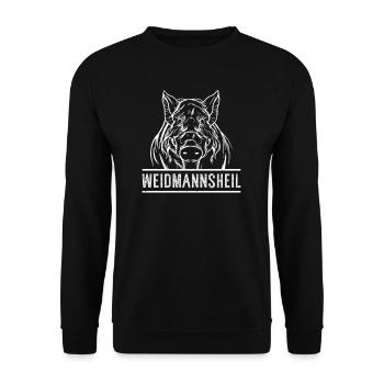 Weidmannsheil Jäger Jagd Wildschwein Geschenk - Unisex Pullover - Schwarz - Vorne - Alina (178cm) & Michal (187cm)