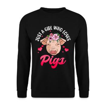 Schwein Geschenk Frauen Schweinegeschenk Mädchen - Unisex Pullover - Schwarz - Vorne - Alina (178cm) & Michal (187cm)