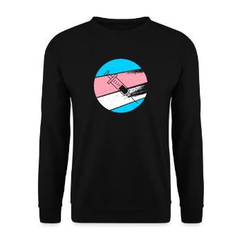 Happy T Day Transgender Testosteron Geschenk Shirt - Unisex Pullover - Schwarz - Vorne - Alina (178cm) & Michal (187cm)