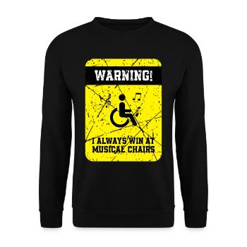 Lustiger Rollstuhl Spruch Rollstuhlfahrer - Unisex Pullover - Schwarz - Vorne - Alina (178cm) & Michal (187cm)