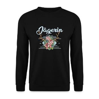 Jägerin Geweih Hirsch Rotwild Jäger Geschenk - Unisex Pullover - Schwarz - Vorne - Alina (178cm) & Michal (187cm)