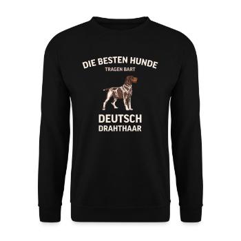 Deutsch Drahthaar I Jagdhund Vorstehhund Geschenk - Unisex Pullover - Schwarz - Vorne - Alina (178cm) & Michal (187cm)
