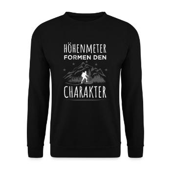 Lustiger Wander Spruch Berge Höhenmeter Charakter - Unisex Pullover - Schwarz - Vorne - Alina (178cm) & Michal (187cm)