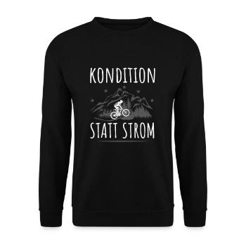 Mountainbike Radfahrer Spruch Kondition Strom Berg - Unisex Pullover - Schwarz - Vorne - Alina (178cm) & Michal (187cm)