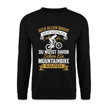 Radfahrer Geld Allein Macht Nicht Glücklich - Unisex Pullover - Schwarz - Vorne - Alina (178cm) & Michal (187cm)