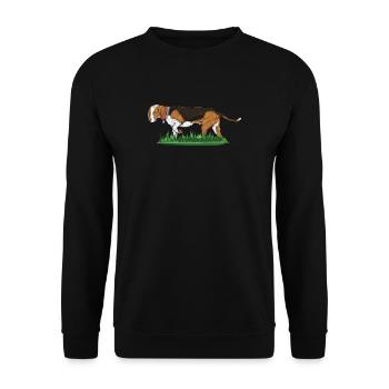Deutsche Bracke I Jagdhund Motiv für Jäger - Unisex Pullover - Schwarz - Vorne - Alina (178cm) & Michal (187cm)