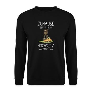 Mein Hochsitz I Jagd Wildschwein Rehwild Motiv für - Unisex Pullover - Schwarz - Vorne - Alina (178cm) & Michal (187cm)
