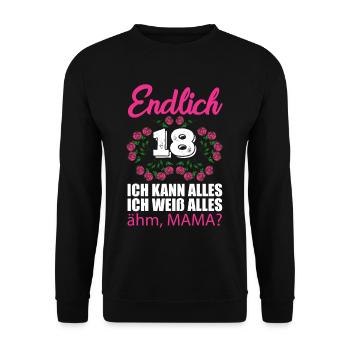 18th birthday Finally 18 I can do everything I know - Unisex Sweatshirt - black - Front - Alina (178cm) & Michal (187cm)
