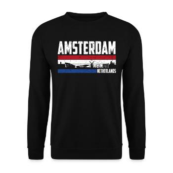 Amsterdam Skyline Heimatstadt Niederlande - Unisex Pullover - Schwarz - Vorne - Alina (178cm) & Michal (187cm)