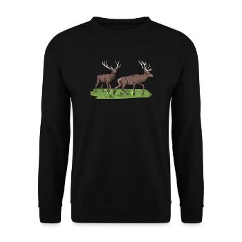Red Deer I Deer Red Deer Antlers Hunting Motif for - Unisex Sweatshirt - black - Front - Alina (178cm) & Michal (187cm)