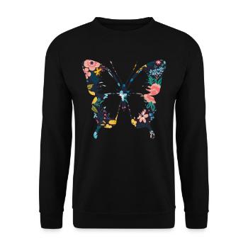 Niedlicher Blumen Schmetterling - Unisex Pullover - Schwarz - Vorne - Alina (178cm) & Michal (187cm)