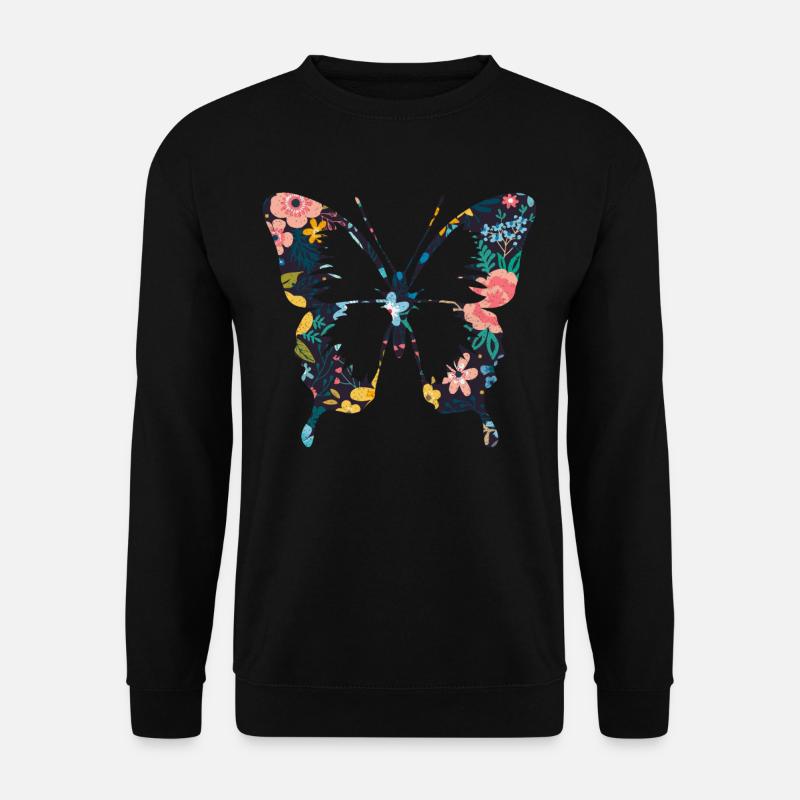 Niedlicher Blumen Schmetterling - Unisex Pullover - Schwarz