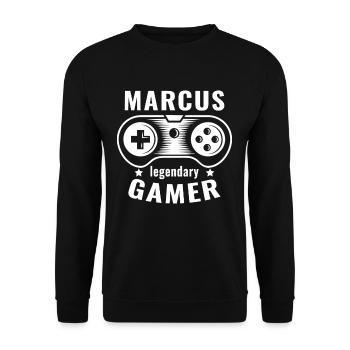 MARCUS Legendary Gamer Personalized Name Gift - Sweat-shirt Unisexe - noir - Devant - Alina (178cm) & Michal (187cm)