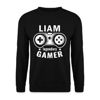 LIAM Legendary Gamer Personalized Name Gift - Sweat-shirt Unisexe - noir - Devant - Alina (178cm) & Michal (187cm)