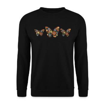 Blumen Schmetterlinge Schmetterling Bunt - Unisex Pullover - Schwarz - Vorne - Alina (178cm) & Michal (187cm)