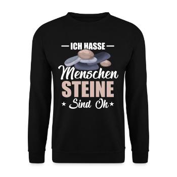 Ich Hasse Menschen Steine Sind Ok Stein - Unisex Pullover - Schwarz - Vorne - Alina (178cm) & Michal (187cm)