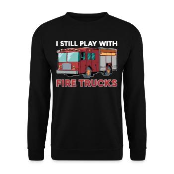 Firefighter I still play with Fire Trucks - Unisex Sweatshirt - black - Front - Alina (178cm) & Michal (187cm)