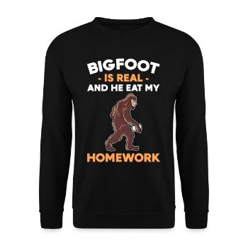 School Student Bigfoot is Real And He Eat My - Unisex Pullover - Schwarz - Vorne - Alina (178cm) & Michal (187cm)