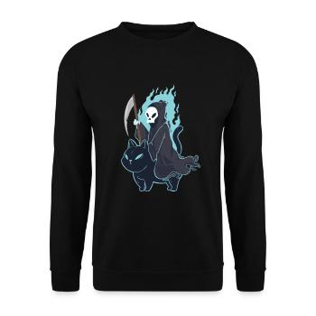 Grim Reaper Riding Cat Funny Death Halloween - Unisex Sweatshirt - black - Front - Alina (178cm) & Michal (187cm)