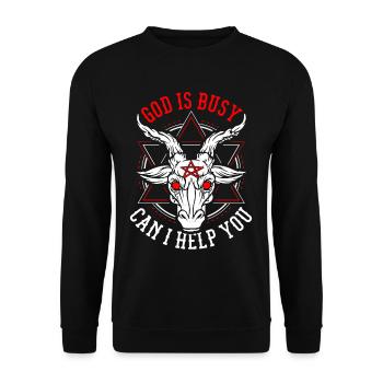 God Is Busy Can I Help You Devil Satanic Satan - Unisex Sweatshirt - black - Front - Alina (178cm) & Michal (187cm)