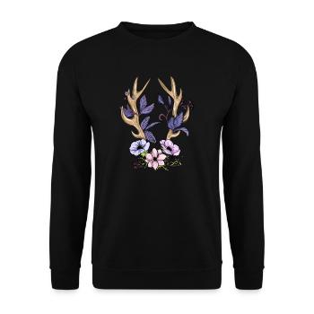 Cerf rouge Bois I Chasse Cerf Fleurs Wild Motif - Sweat-shirt Unisexe - noir - Devant - Alina (178cm) & Michal (187cm)