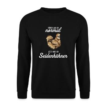 Silk Chicken I Chicken Egg Rooster Motif for Chicken Keeper - Unisex Sweatshirt - black - Front - Alina (178cm) & Michal (187cm)