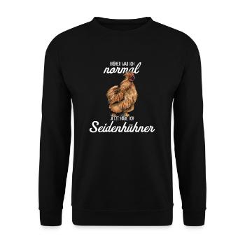 Silk Chicken I Chicken Egg Rooster Motif for Chicken Keeper - Unisex Sweatshirt - black - Front - Alina (178cm) & Michal (187cm)
