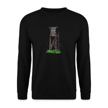 Hochsitz I Hunting Wild Boar Roe Deer Motif for - Unisex Sweatshirt - black - Front - Alina (178cm) & Michal (187cm)