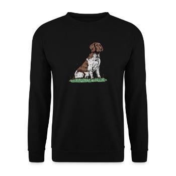 Großer Münsterländer I Vorstehhund Jagdhund Motiv - Unisex Pullover - Schwarz - Vorne - Alina (178cm) & Michal (187cm)