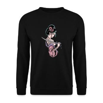 Geisha I Japan Mädchen Anime Motiv für Japanische - Unisex Pullover - Schwarz - Vorne - Alina (178cm) & Michal (187cm)