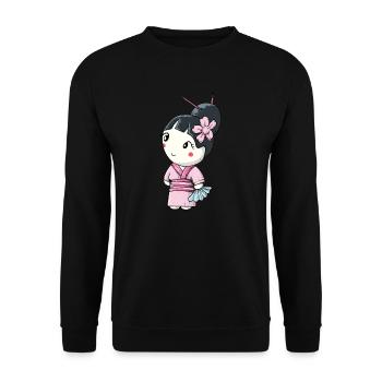 Geisha I Japan Mädchen Anime Motiv für Japanische - Unisex Pullover - Schwarz - Vorne - Alina (178cm) & Michal (187cm)
